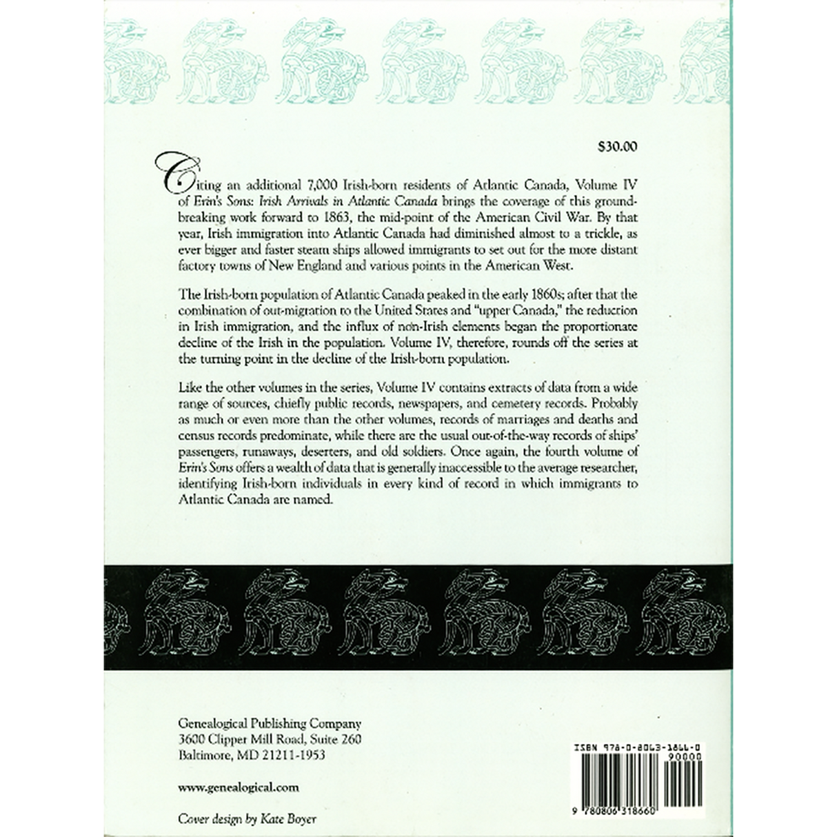 Erin's Sons: Irish Arrivals in Atlantic Canada to 1863. Volume IV back cover
