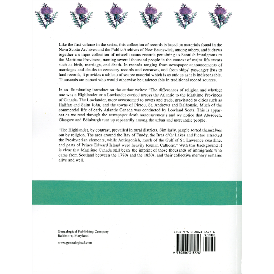 Some Early Scots in Maritime Canada, Volume II back cover