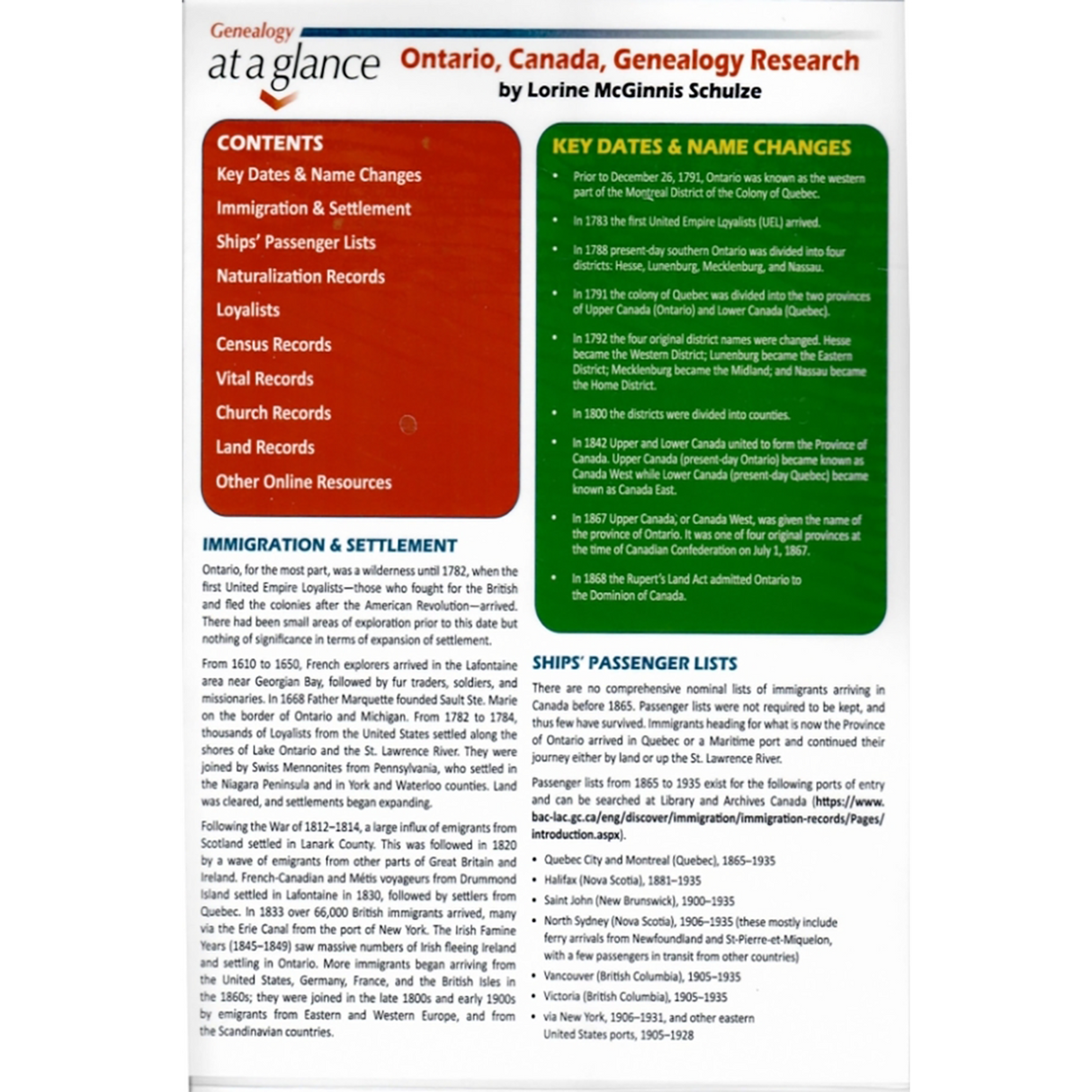 Genealogy at a Glance: Ontario, Canada, Genealogy Research