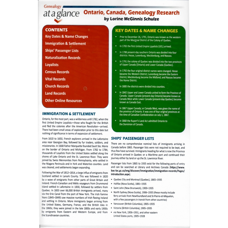 Genealogy at a Glance: Ontario, Canada, Genealogy Research