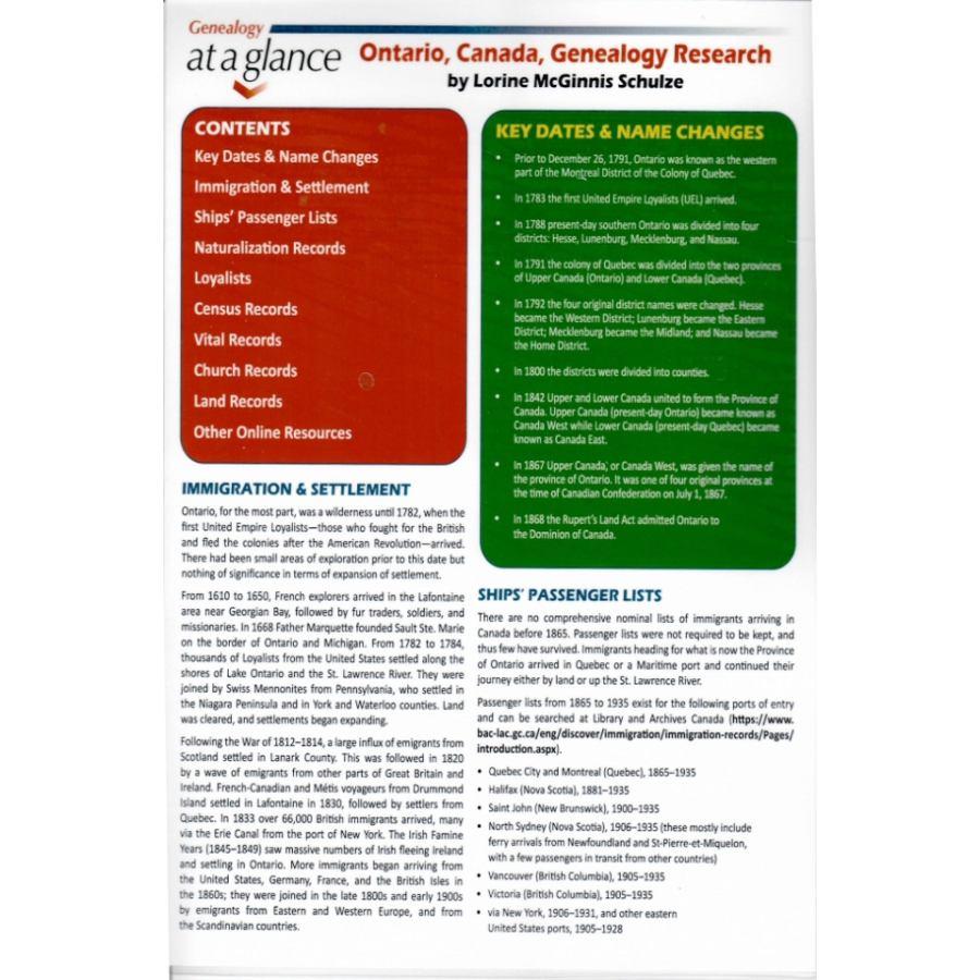 Genealogy at a Glance: Ontario, Canada, Genealogy Research