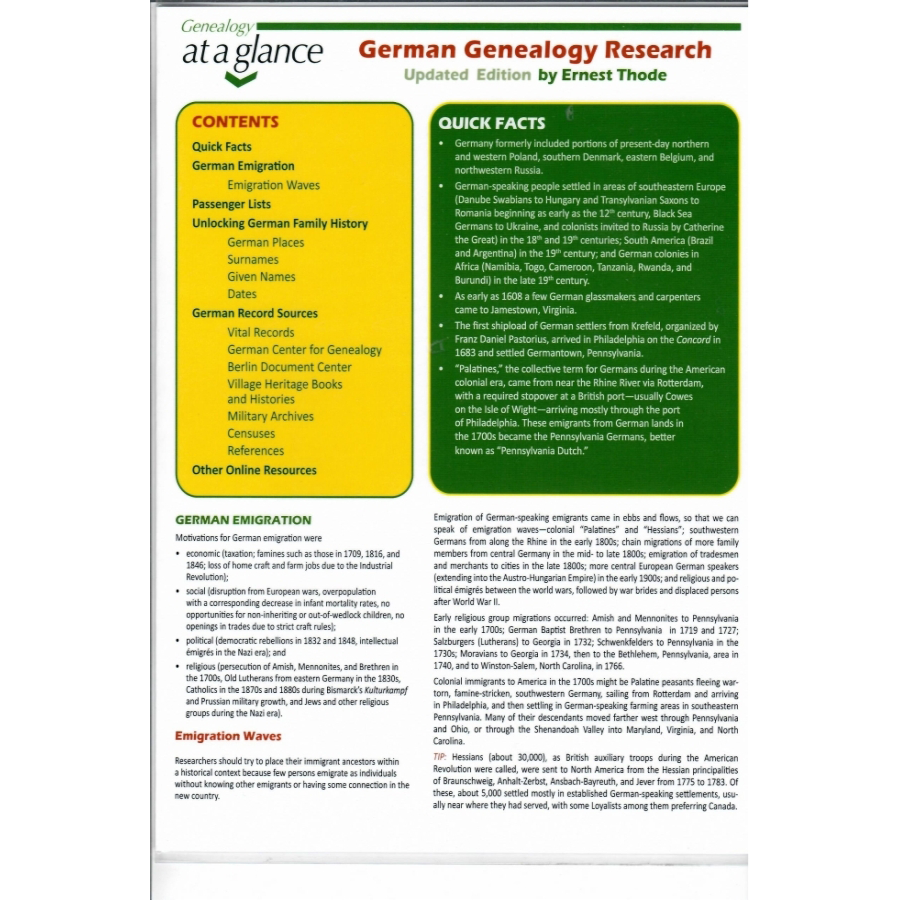 Genealogy at a Glance: German Genealogy Research, Updated Edition
