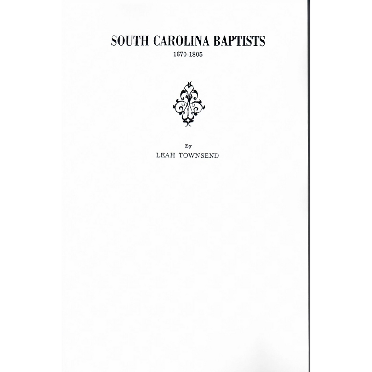 South Carolina Baptists, 1670-1805