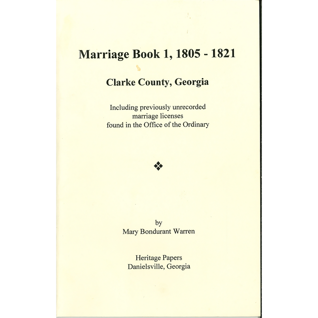 Clarke County, Georgia Marriage Book 1, 1804-1821