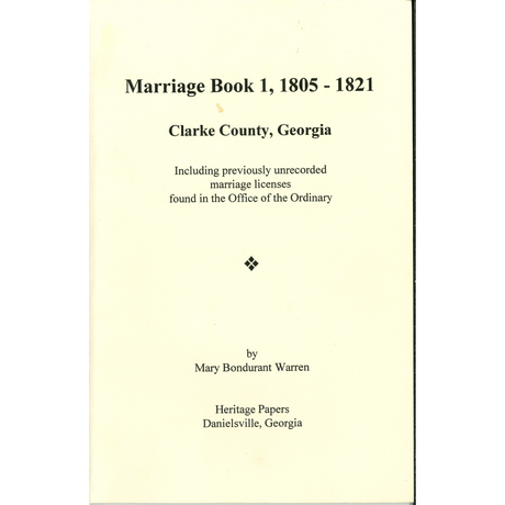 Clarke County, Georgia Marriage Book 1, 1804-1821