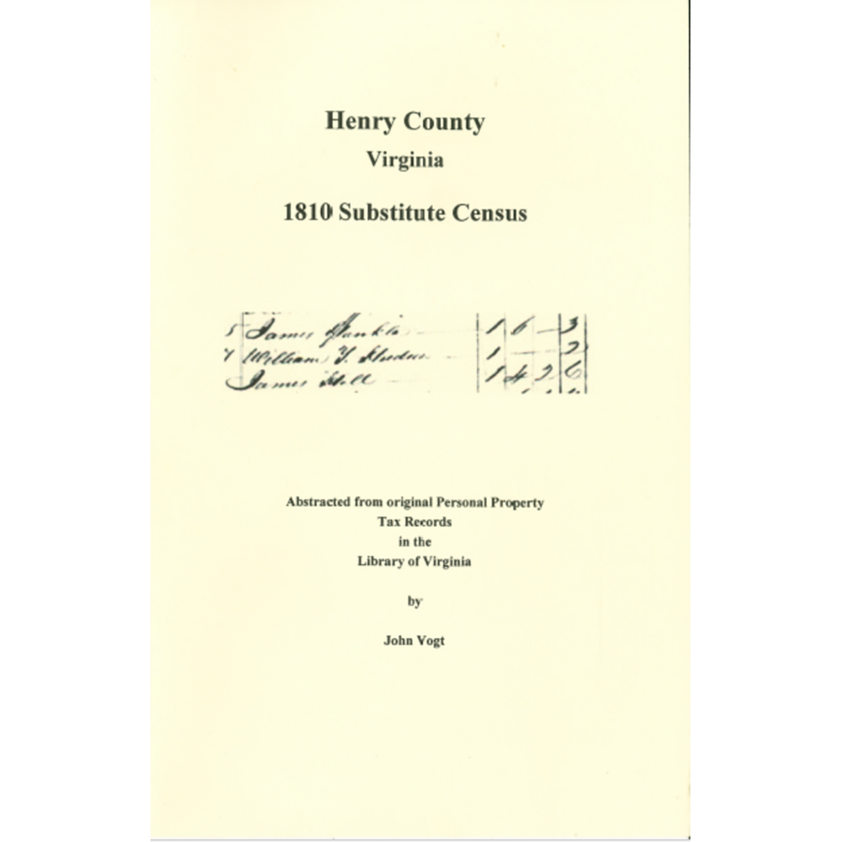 Henry County, Virginia 1810 Substitute Census