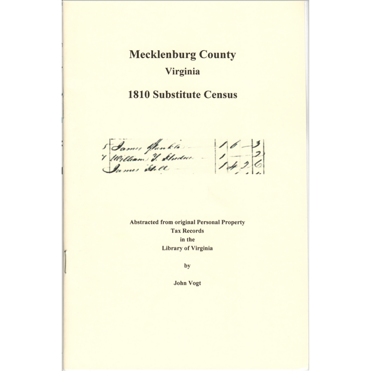 Mecklenburg County, Virginia 1810 Substitute Census