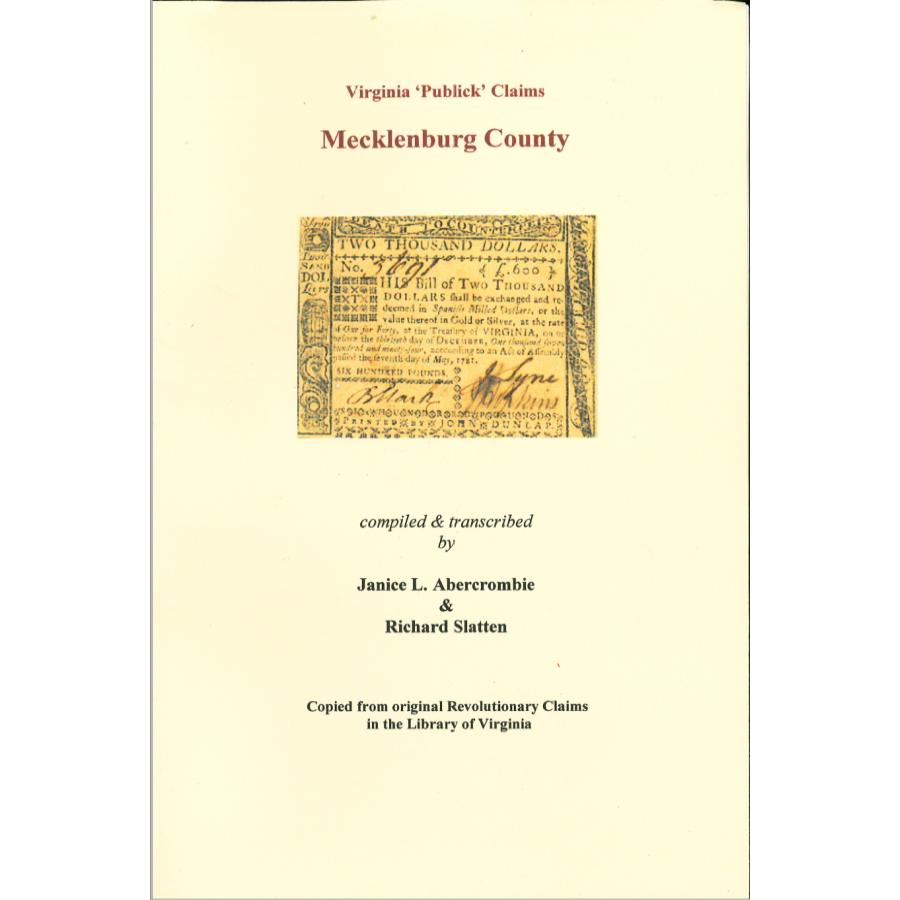 Mecklenburg County, Virginia Revolutionary "Publick" Claims