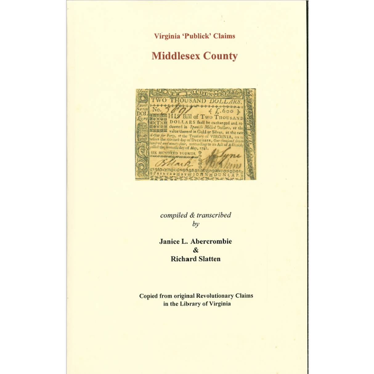 Middlesex County, Virginia Revolutionary "Publick" Claims