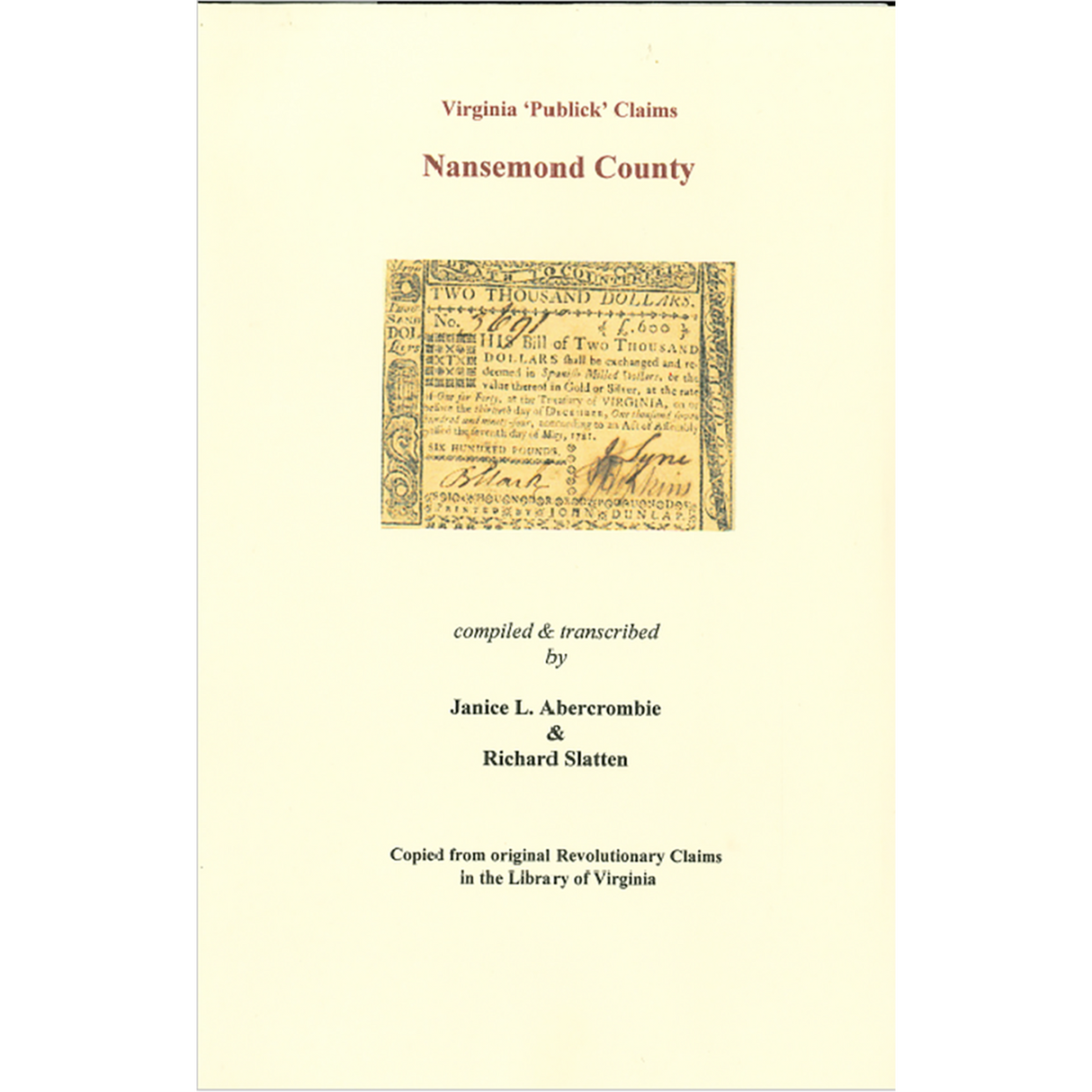 Nansemond County, Virginia Revolutionary "Publick" Claims