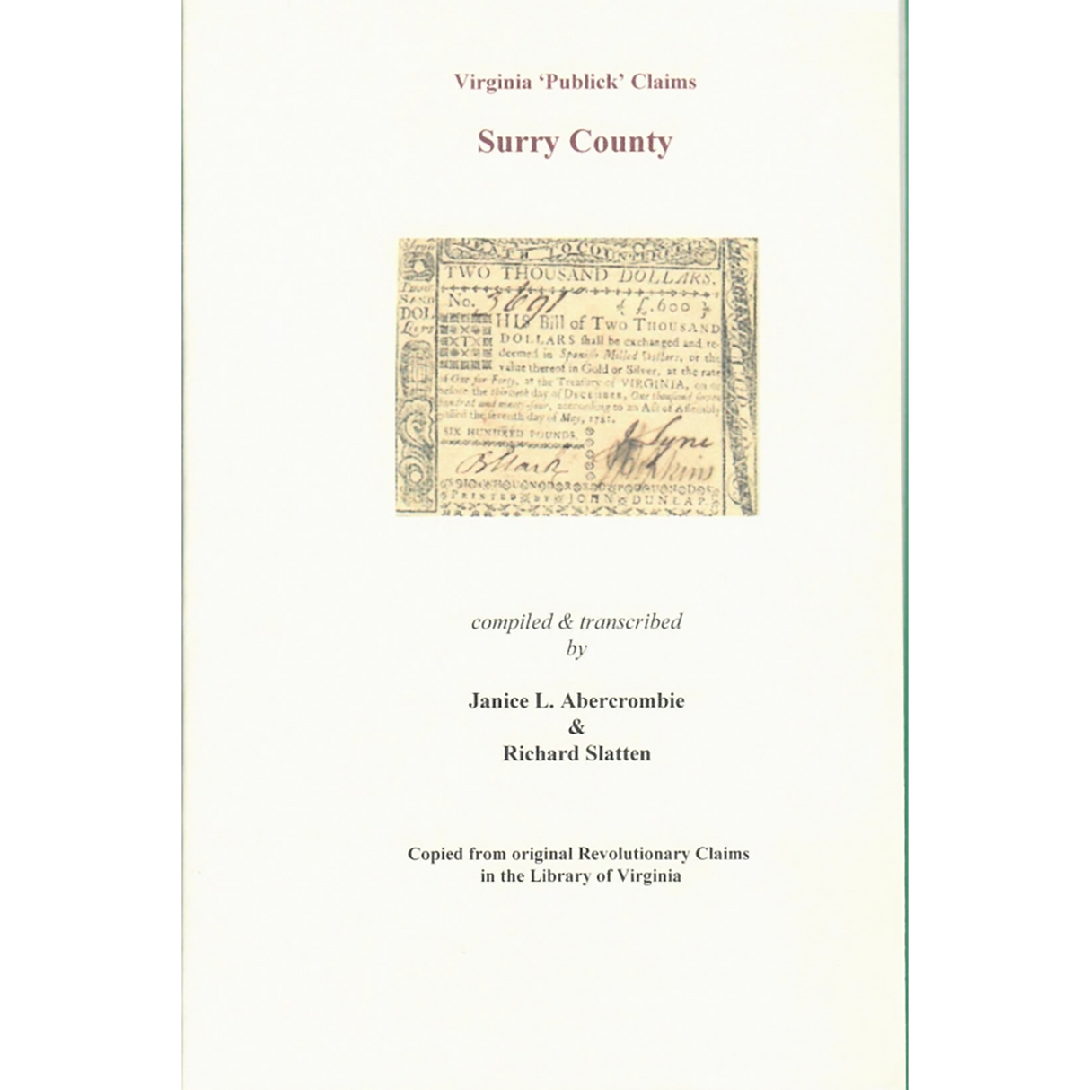 Surry County, Virginia Revolutionary "Publick" Claims