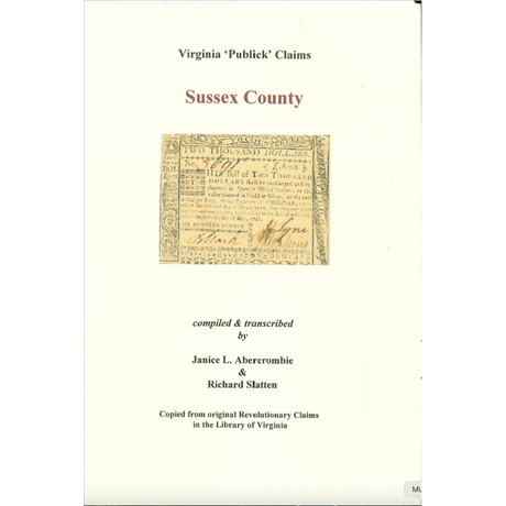 Sussex County, Virginia Revolutionary "Publick" Claims
