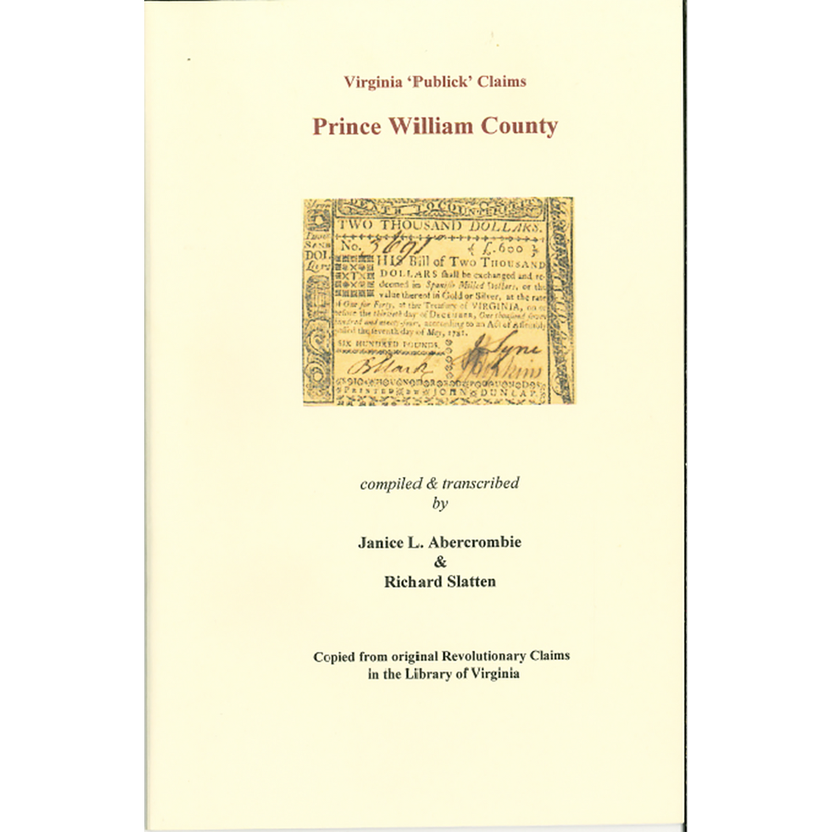 Prince William County, Virginia Revolutionary "Publick" Claims