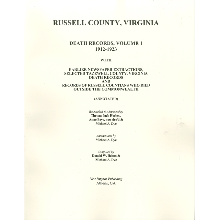 Russell County, Virginia: Volume 1, 1912-1923