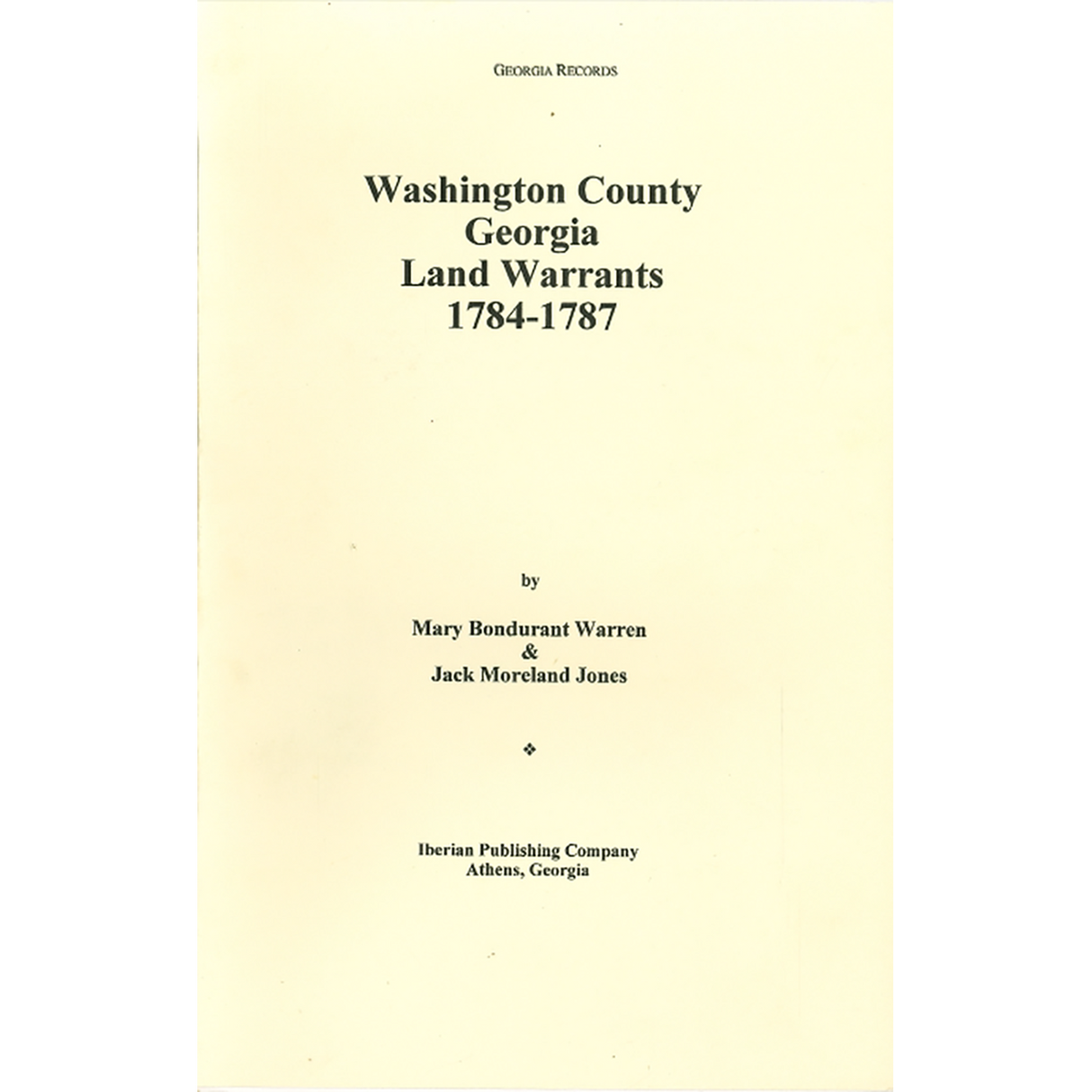Washington County, Georgia Land Warrants, 1784-1787