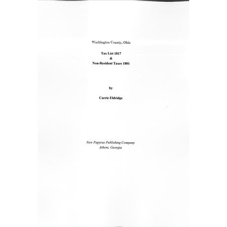 Washington County, Ohio Tax List, 1817, and Non-Resident Taxes