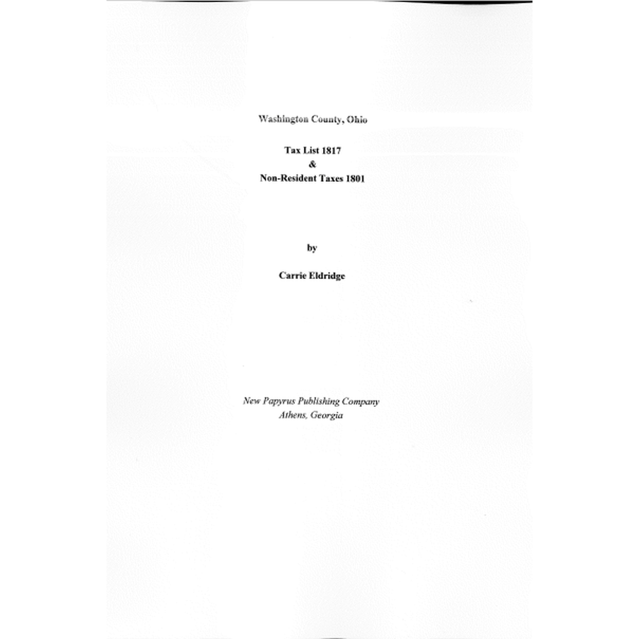 Washington County, Ohio Tax List, 1817, and Non-Resident Taxes