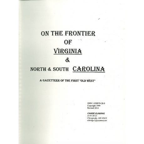 On the Frontier of Virginia and North and South Carolina