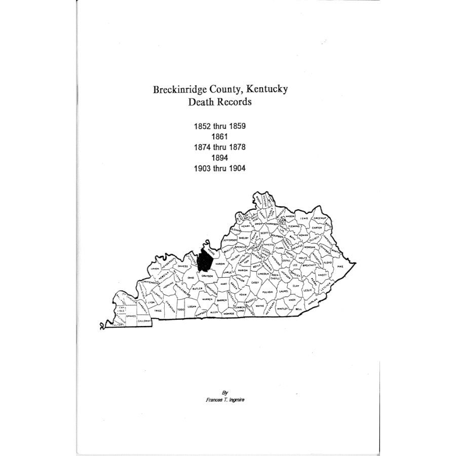 Breckinridge County, Kentucky Deaths: 1852-1859, 1861, 1874-1878, 1894 and 1903-1904