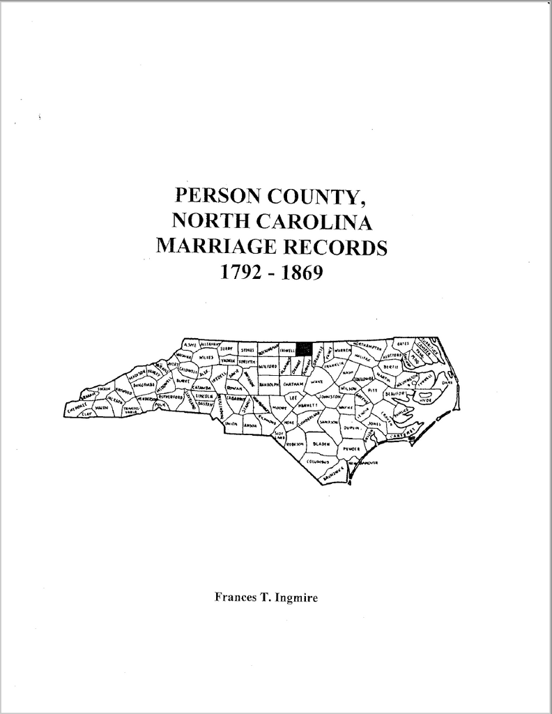 Person County, North Carolina Marriage Records, 1792-1869