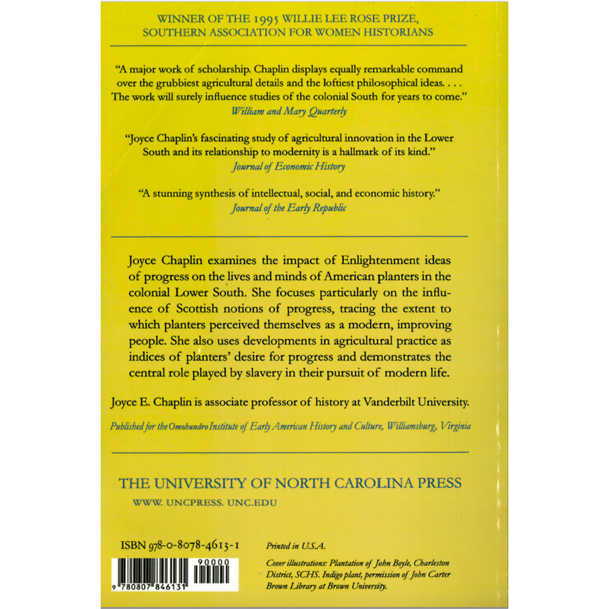 An Anxious Pursuit: Agricultural Innovation and Modernity in the Lower South, 1730-1815 back cover