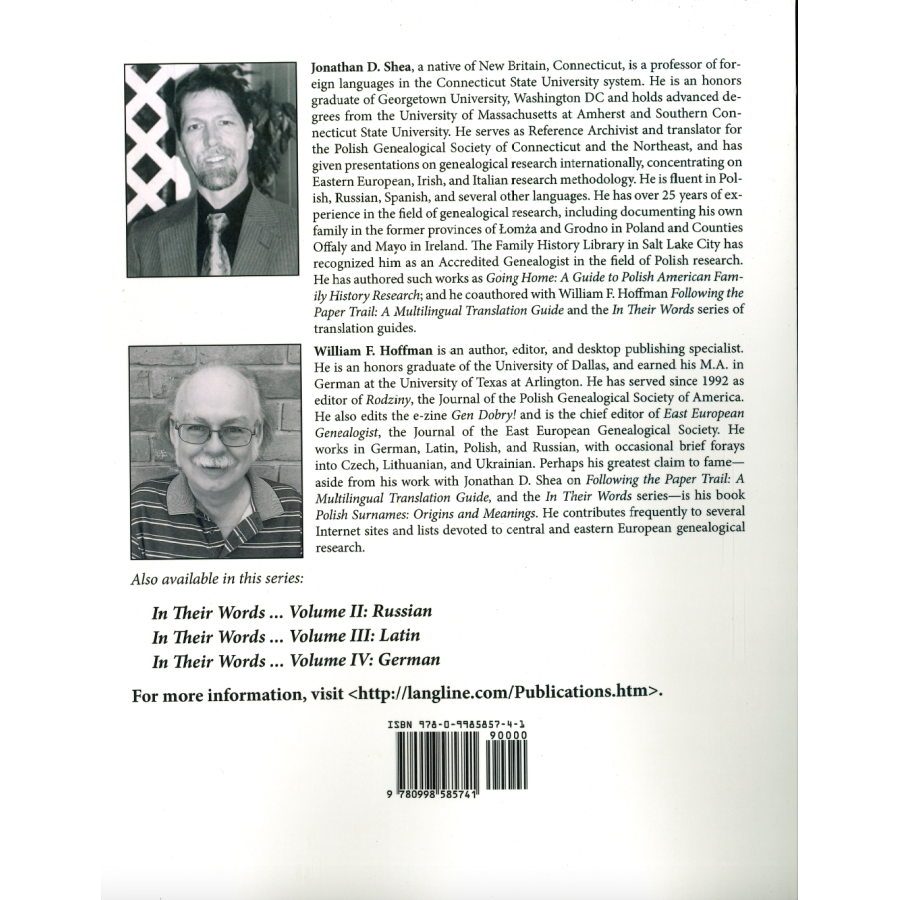 In Their Words: A Genealogist's Translation Guide to Polish, German, Latin, and Russian Documents: Volume I, Polish back cover