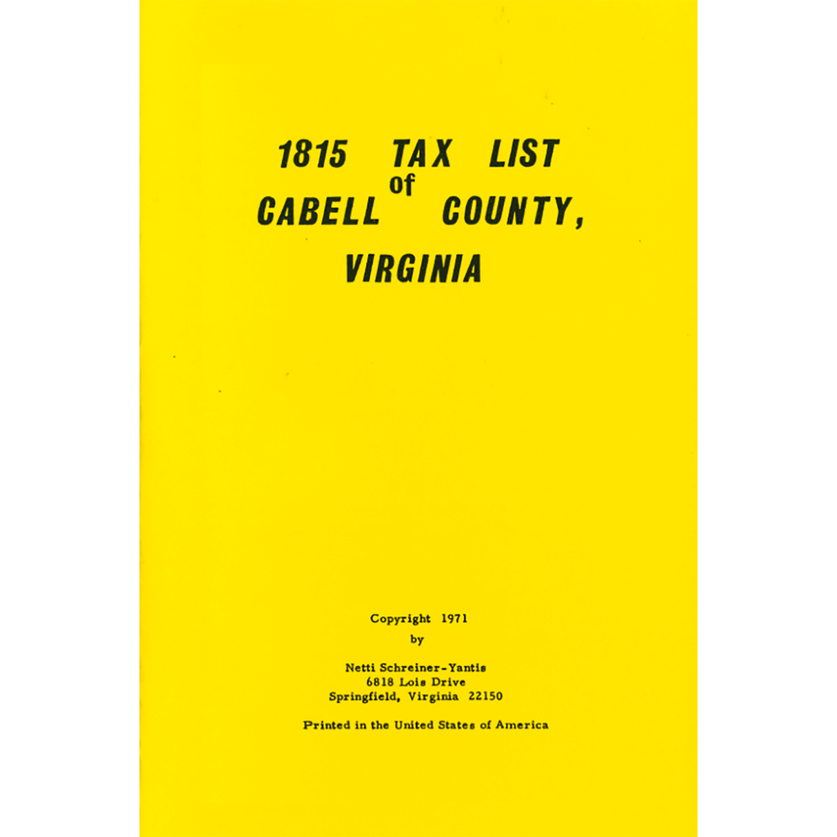 1815 Tax List of Cabell County, [West] Virginia