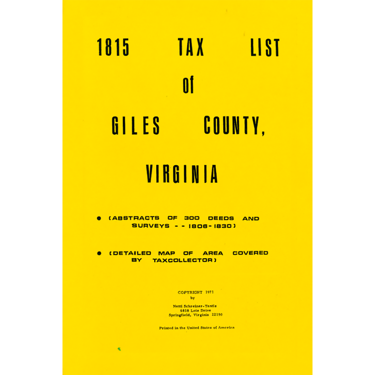 Giles County, Virginia 1815 Personal Property Tax List
