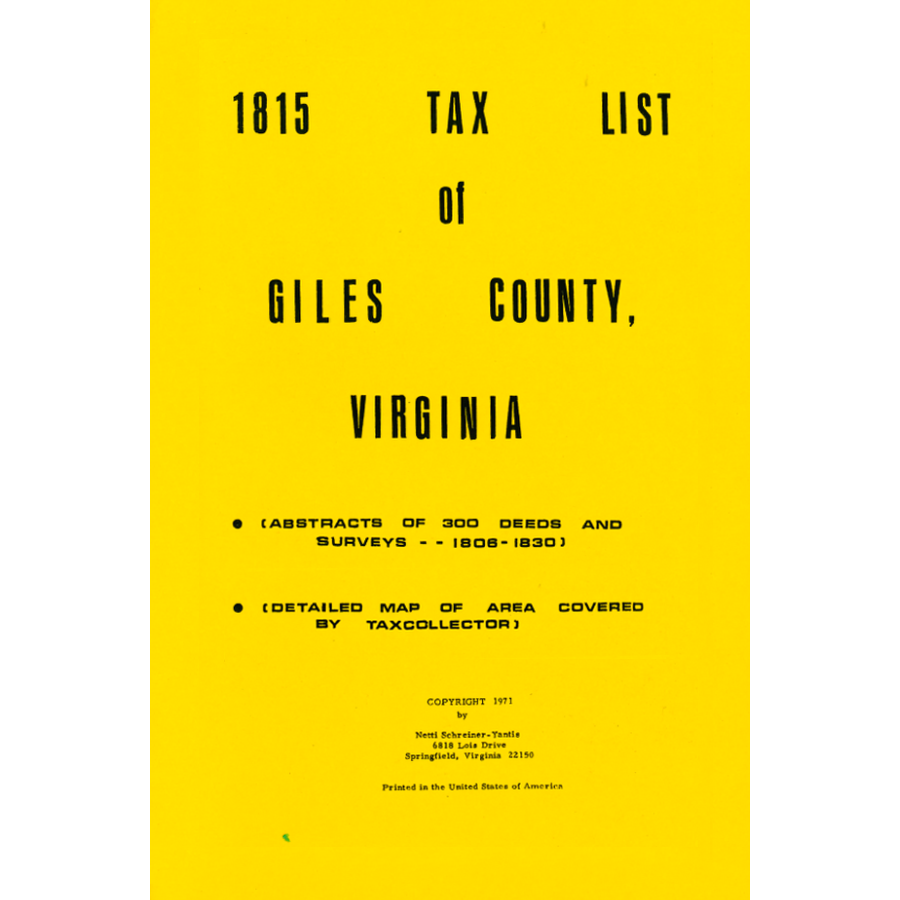 Giles County, Virginia 1815 Personal Property Tax List