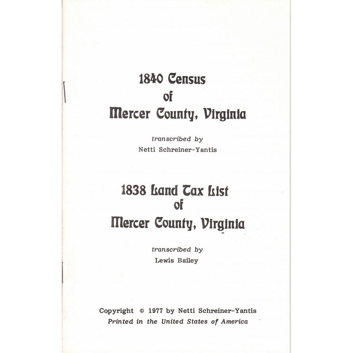 1840 Mercer County, [West] Virginia Census and 1838 Land Tax List