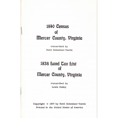 1840 Mercer County, [West] Virginia Census and 1838 Land Tax List