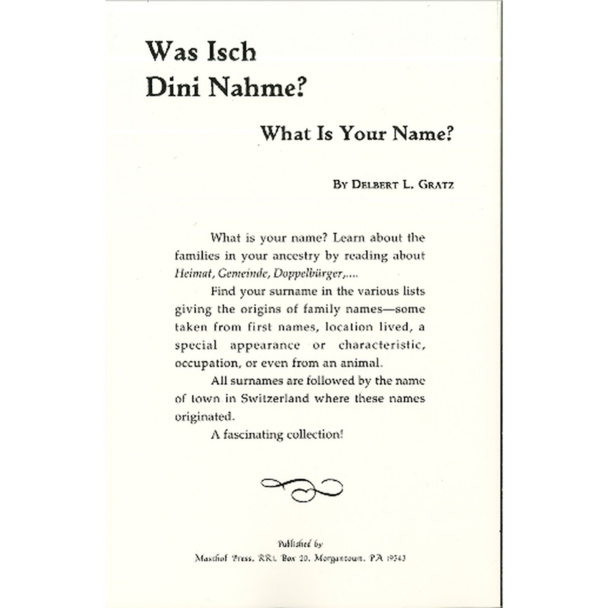 Was Isch Dini Nahme? What Is Your Name? A Collection of Swiss Family Names back cover