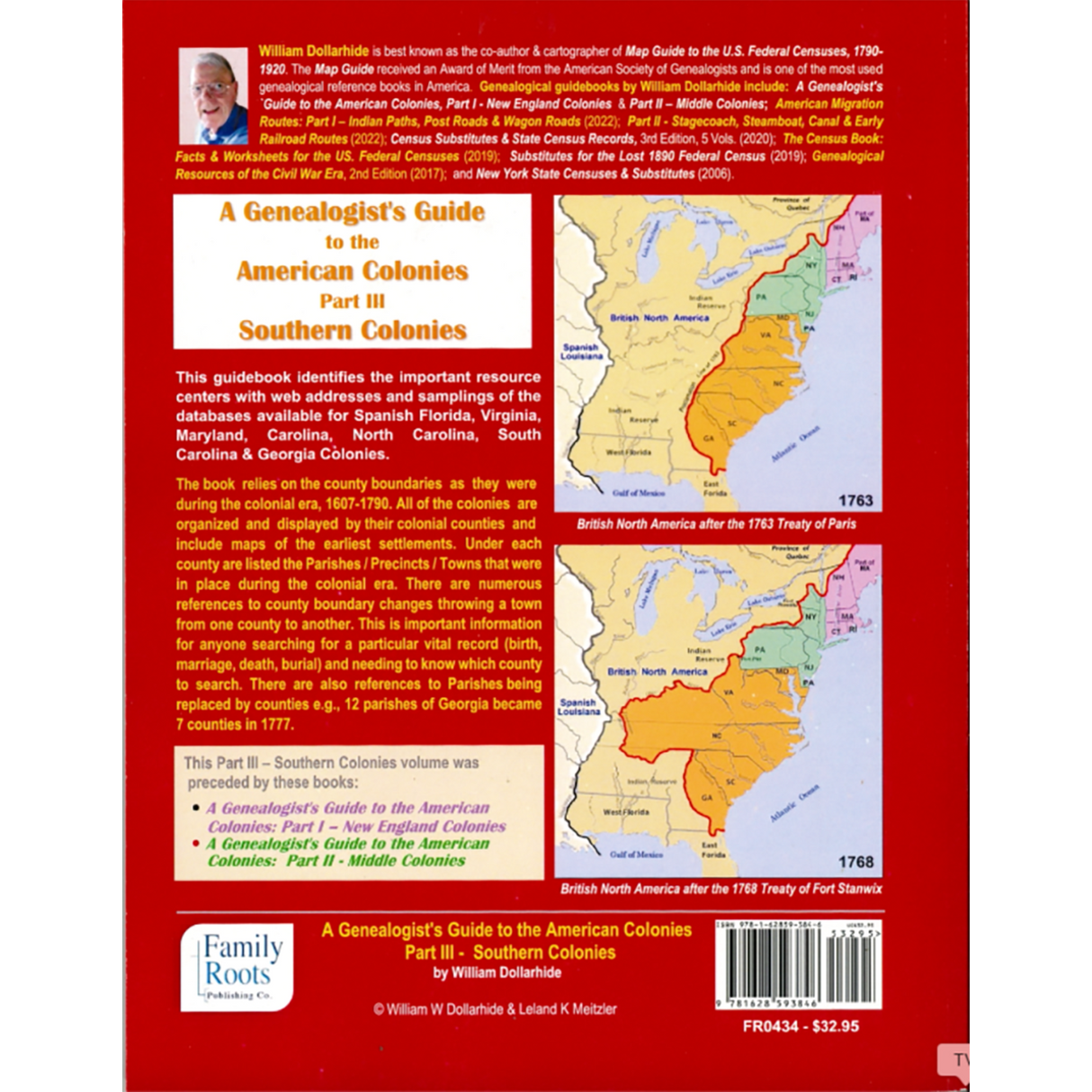 A Genealogist's Guide to the American Colonies - Part III - Southern Colonies - Spanish Florida, Virginia, Maryland, Carolina, North Carolina, South Carolina, Georgia back cover