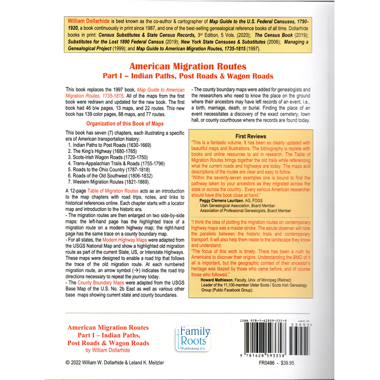 American Migration Routes, Part I: Indian Paths, Post Roads and Wagon Roads back cover