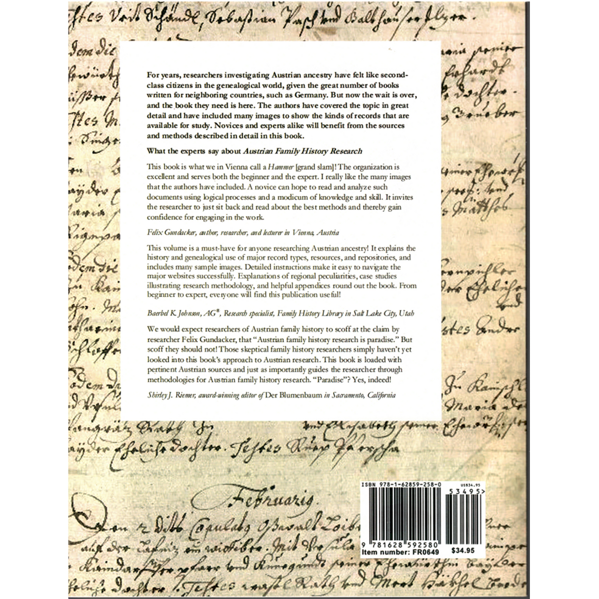 Austrian Family History Research: Sources and Methodologies back cover