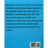 Marriages and Deaths in the 1951 Elizabeth, New Jersey City Directory back cover