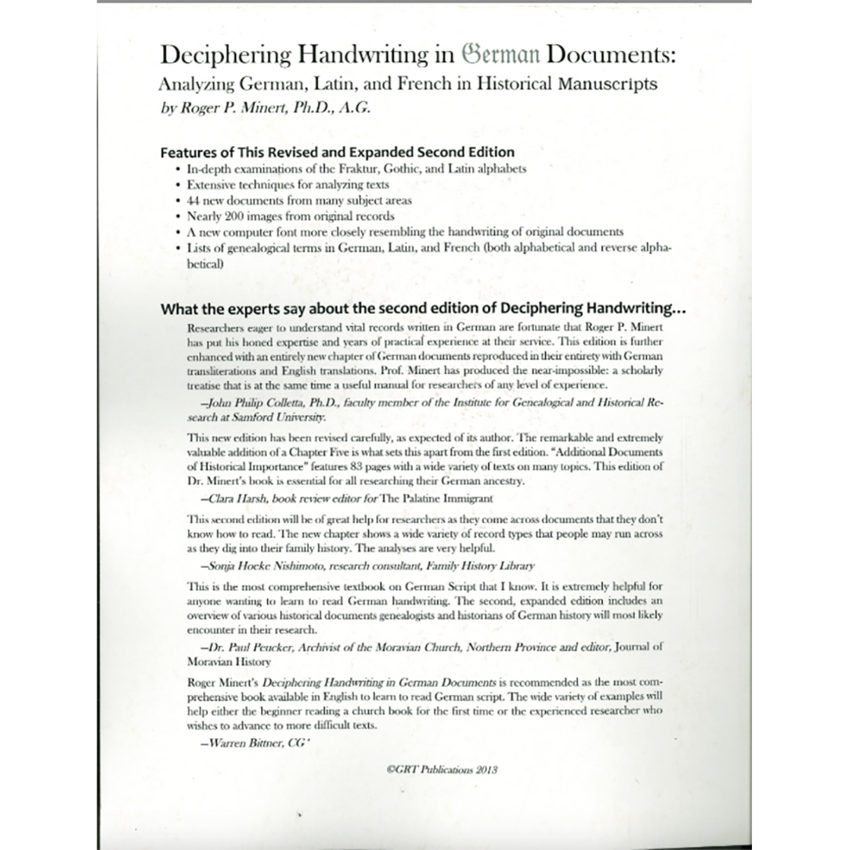 Deciphering Handwriting in German Documents: Analyzing German, Latin, and French in Historical Manuscripts, Second Edition, Revised & Expanded back cover