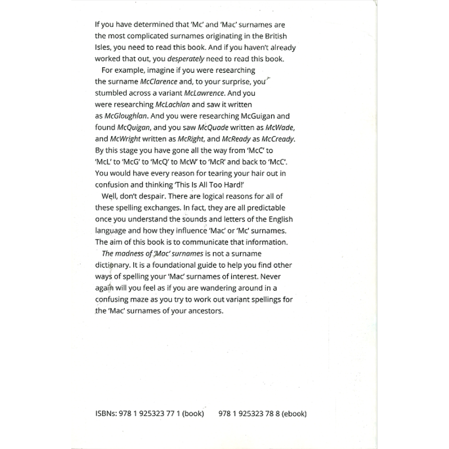 Making Sense of Surname Spellings: The Madness of "Mac" Surnames back cover