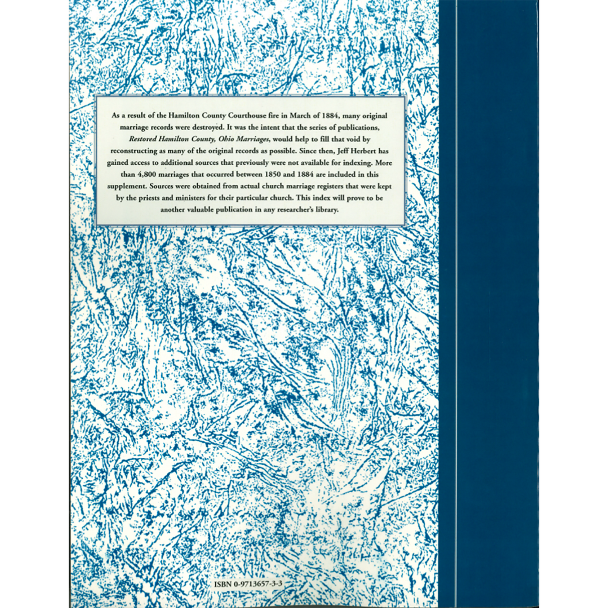 Restored Hamilton County, Ohio Marriage Records, Supplements 1850-1884 back cover