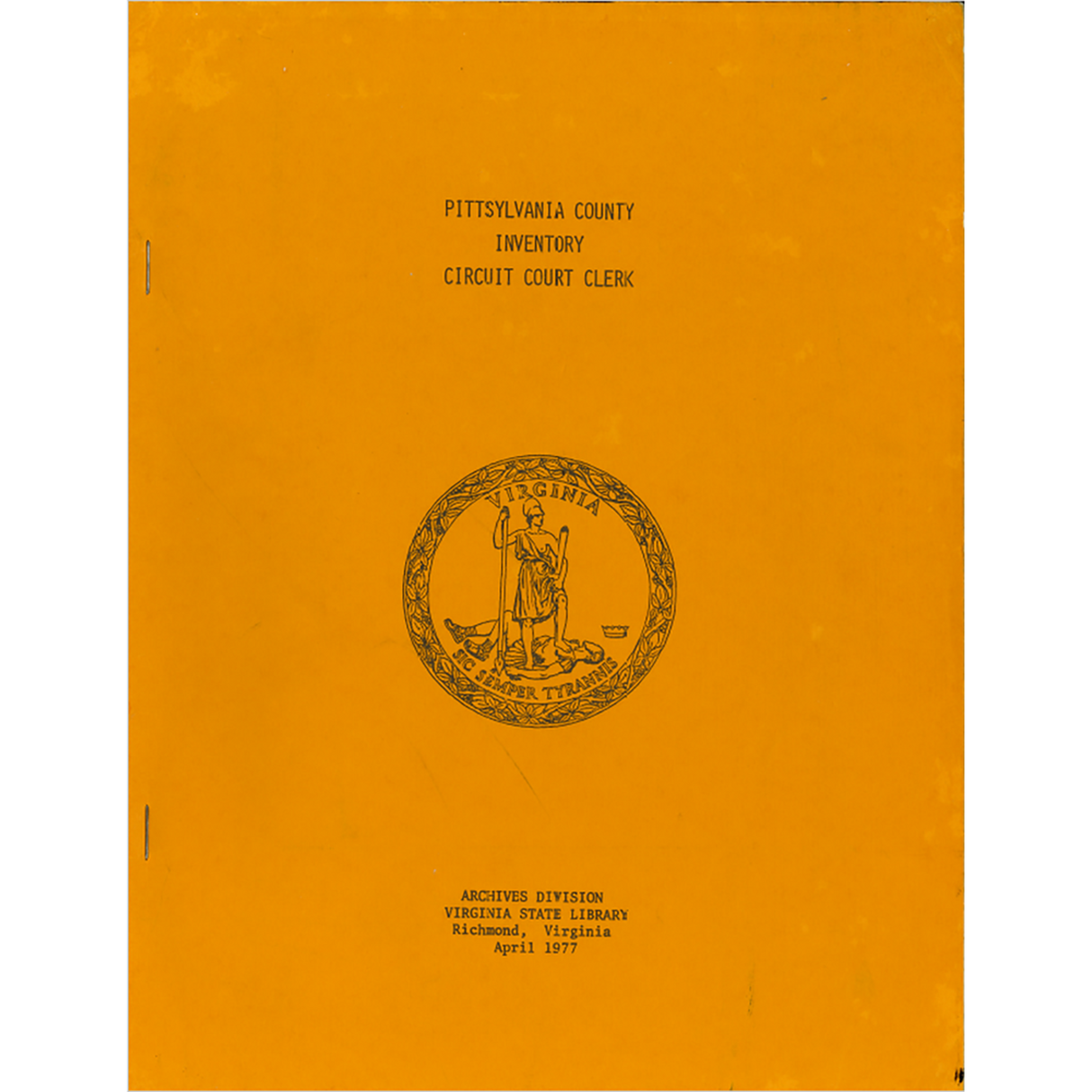 Pittsylvania County [Virginia] Inventory Circuit Court Clerk