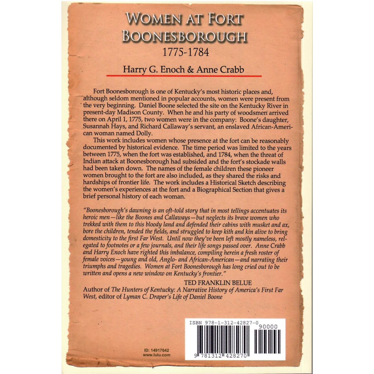 Women at Fort Boonesborough, 1775-1784 back cover