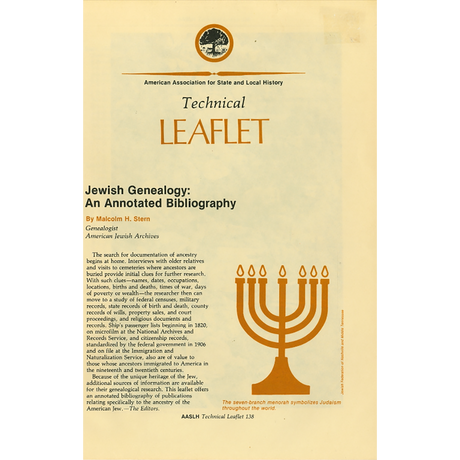 Jewish Genealogy:  An Annotated Bibliography (AASLH Technical Leaflet)