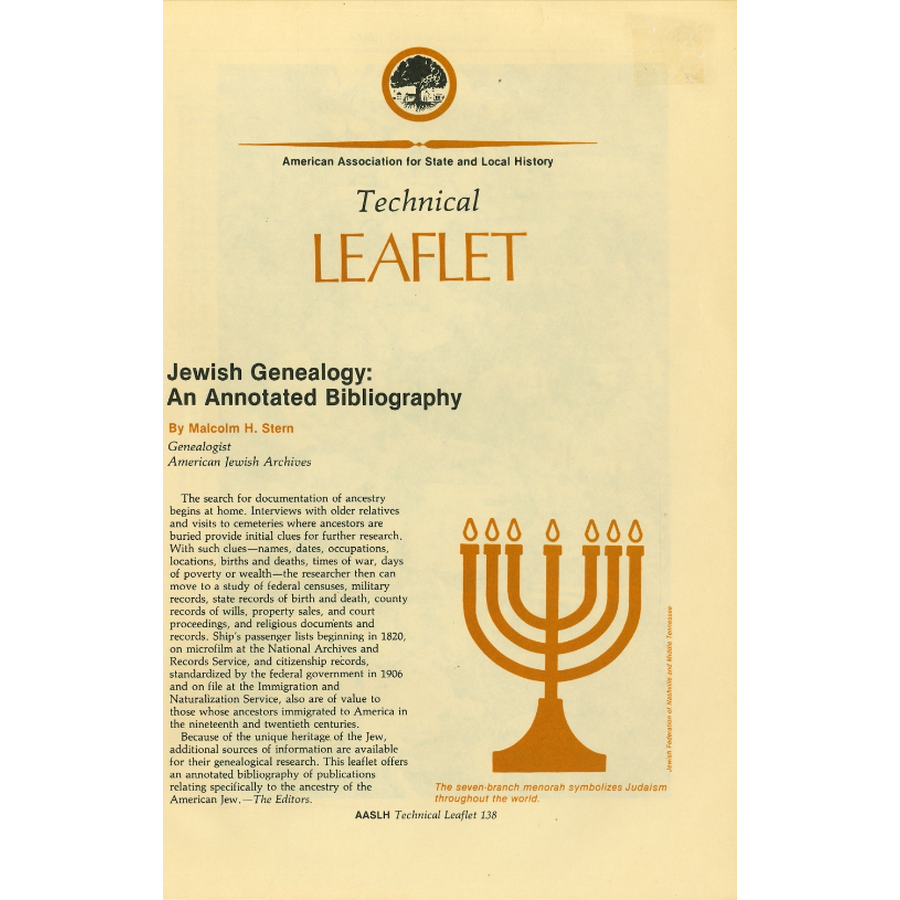 Jewish Genealogy:  An Annotated Bibliography (AASLH Technical Leaflet)
