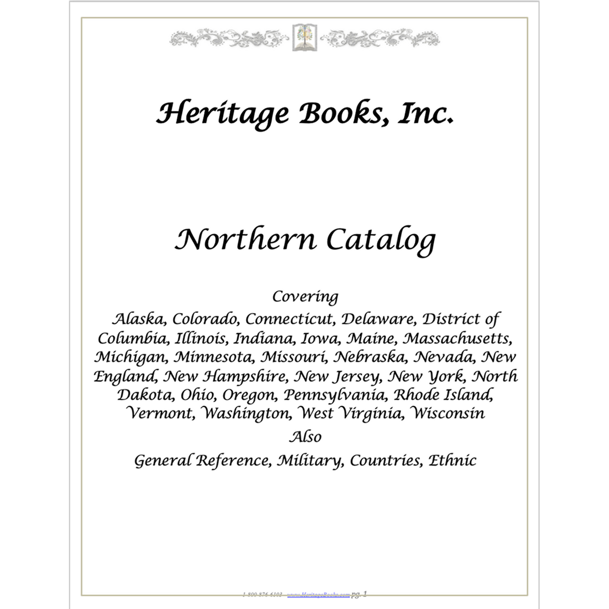 Heritage Books Catalog covering the Northern United States