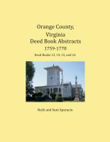 Orange County, Virginia Deed Book Abstracts 1759-1778